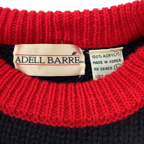 Vintage Ugly Christmas Sweater Womens L Large Black Red Knit Village Adell Barre - Picture 8 of 16